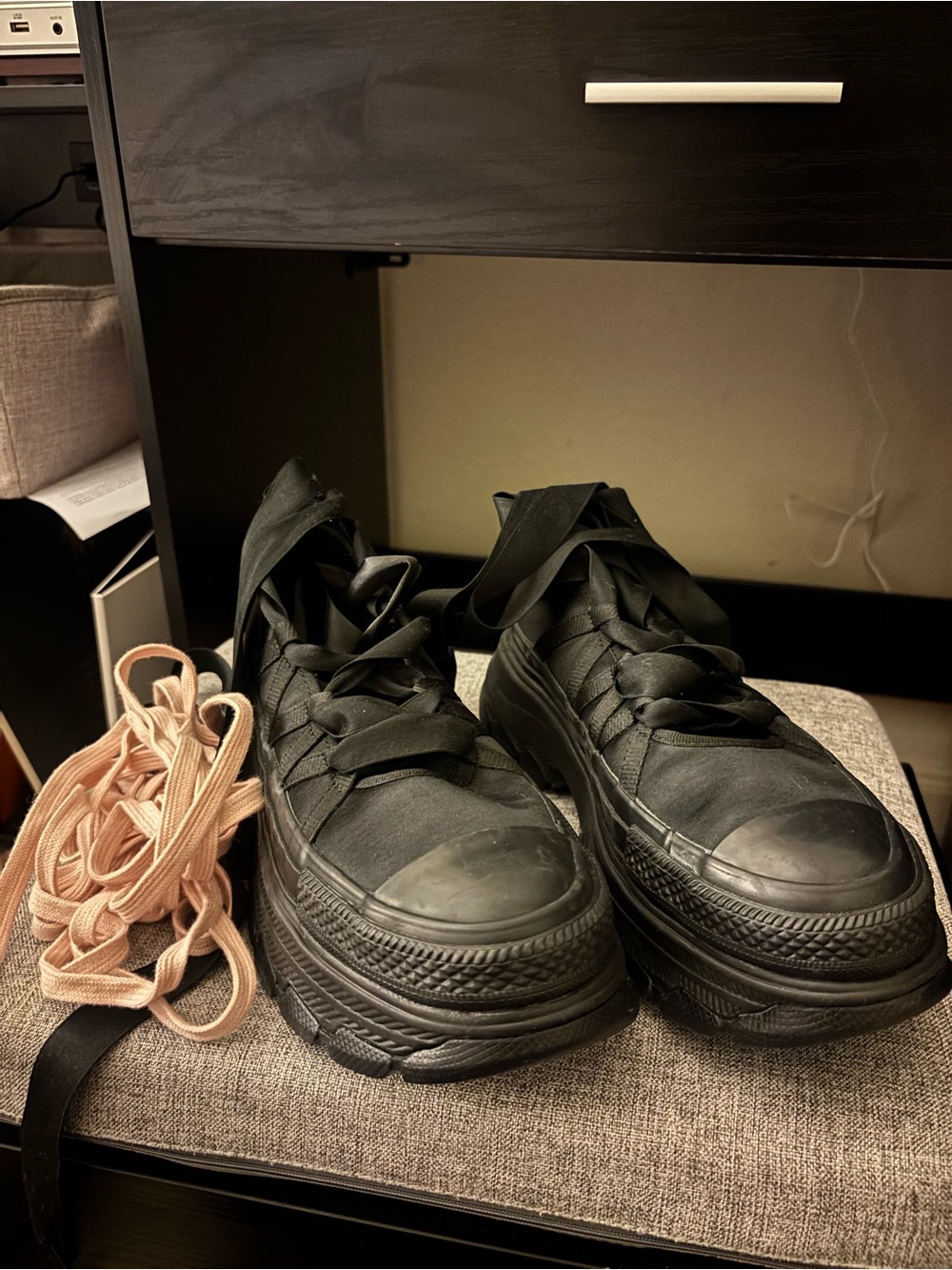 Converse Platform Chunky Trekstar Size 4.5 US with ribbon lacing, ballet style